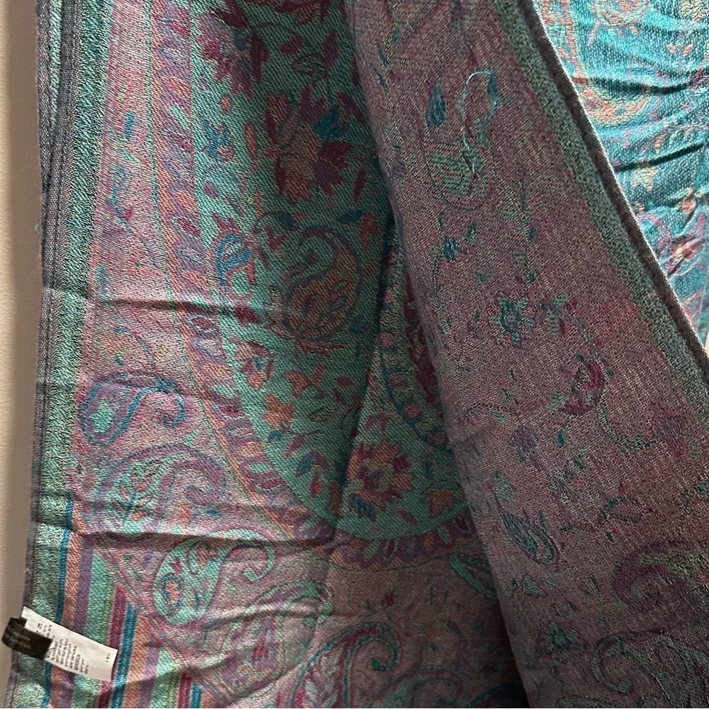 Elegant Shawl in Metallic Green Paisley-Versatile Wrap, Scarf, Veil, Soft Cozy